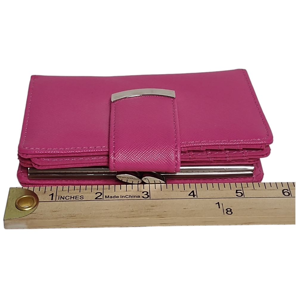 Pink Man Made Material Womens Wallet Billfold Accessory with Buckle and Snap - Picture 3 of 13